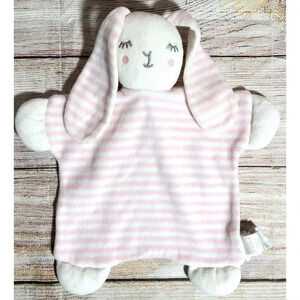 Zara Home Kids Collection Plush Bunny Lovey Security Blanket Pink White Striped